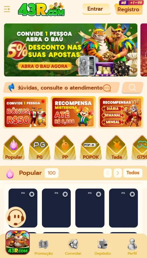 Tela de slots populares em plataforma de jogos online